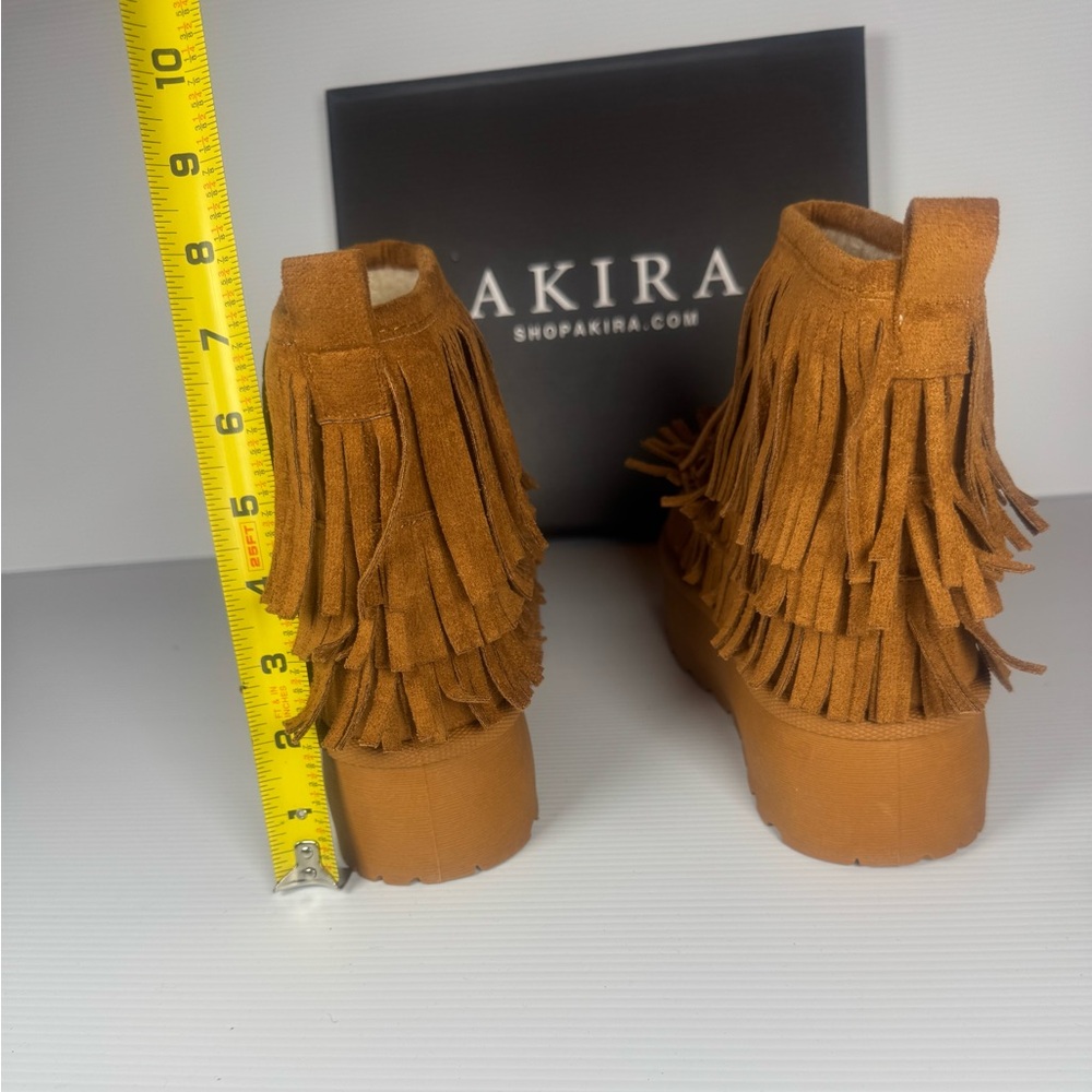 AKIRA Brown Fringe Platform Boots Sz 6,7,8,9 Boho Western Fest Suede Boot - Picture 4 of 6